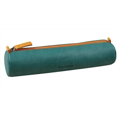 Abbildung von Rhodia 319006C Schlampermäppchen Rhodiarama, rund, 21,5x5,5 cm, mit elfenbeinfarbenem Jersey gefüttert, praktisch und elegant aus Kunstleder Pfaugrün, 1 Stück