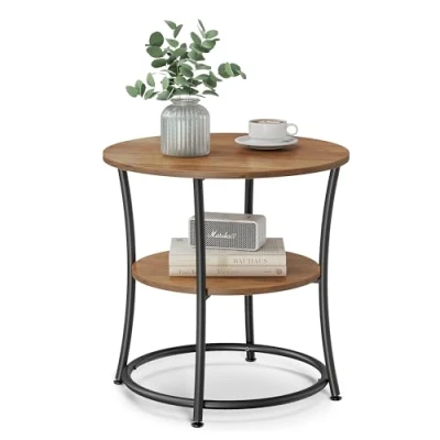 Abbildung von VASAGLE Beistelltisch, Couchtisch rund, Sofatisch, 2 Ablagen, Wohnzimmer, Schlafzimmer, einfacher Aufbau, Stahlrahmen, Industrie Design, walnussbraun tintenschwarz LET056B41
