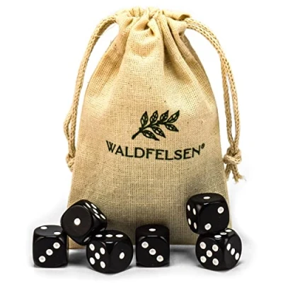 Abbildung von Waldfelsen 6, 12, 20, 30 oder 50 hochqualitative Würfel Standardgröße 16 mm Acrylwürfel Knobel Spielwürfel Dice 6 seitig sechsseitig Spielzubehör Set mit Stoffbeutel (Schwarz, Stück)