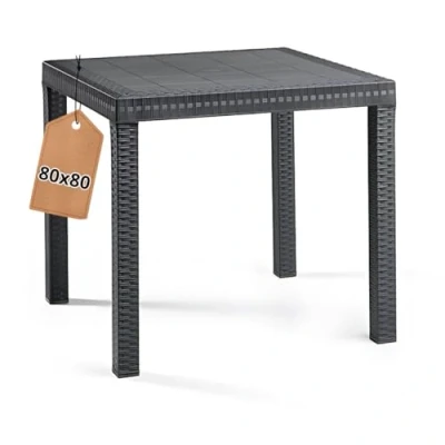 Abbildung von Tomaino Gartentisch aus Kunststoff, quadratisch, für den Außenbereich, Rattan Effekt, 4 Sitzer, Esstisch, Bar, Balkon (schwarz)
