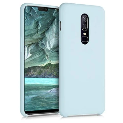 Abbildung von kwmobile Hülle kompatibel mit OnePlus 6 Silikon Handy Case Handyhülle weiche Oberfläche kabelloses Laden Cool Mint