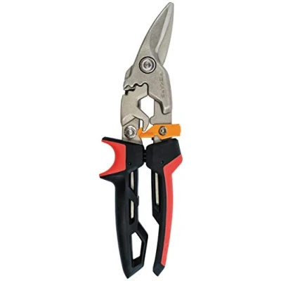 Abbildung von Fiskars Blechschere, Linker Schnitt, Bis zu 40% mehr Kraft, Länge 24,7 cm, Wärmebehandelter Stahl/Kunststoff, Schwarz/Rot/Orange, PowerGear, 1027209