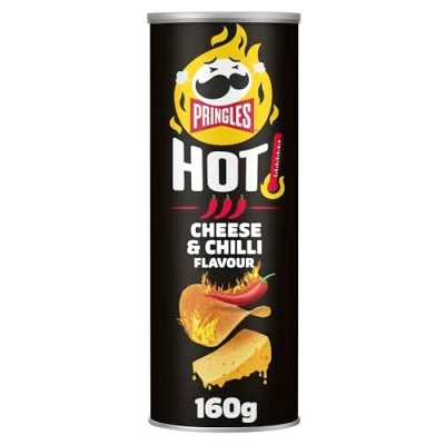 Abbildung von Pringles HOT Flamin&#039; Cheese Flavour (8 x 160 g) der unwiderstehliche Snack Klassiker in praktischen Dose extra scharfe Chips mit Chili Geschmack Pop. Play. Eat.