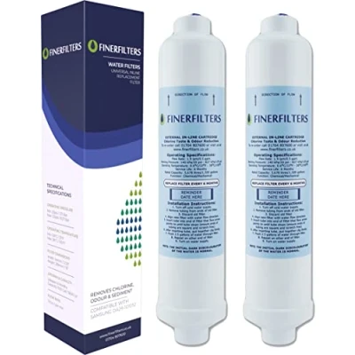Abbildung von Kühlschrank Wasser Filter kompatibel GE, LG, Samsung, Daewoo, Bosch externer Inline QuickFit pushfittings 2 Pack