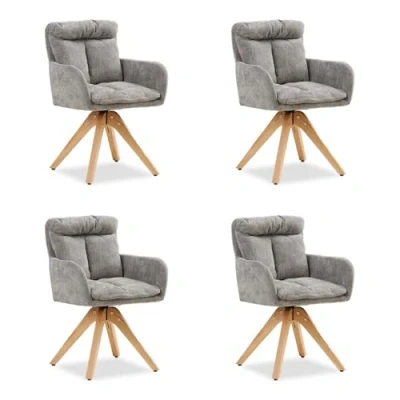 Abbildung von Homestyle4u Polsterstuhl Armlehne Sitzkissen Leinen Grau Esszimmerstuhl Wohnzimmer modern Büro (4er Set), drehbar