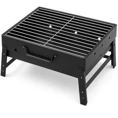 Abbildung von Tragbarer Holzkohlegrill im Kofferformat Kompakter Grill mit Griff und entnehmbarem Ascheauffangbehälter Ideal für Garten, Balkon, Camping, Picknick &amp; unterwegs Perfekt mobile BBQs
