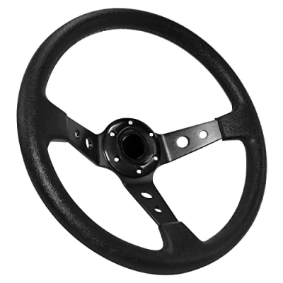 Abbildung von Acclcors Universal Rennlenkrad, Drifting Lenkrad,Gaming Lenkrad 13.6&quot; 6 Bolts Grip Vinyl Leder Deep Dish mit Horn Taste für Rennen/Rallye/Motorsport/Autosimulation (Schwarz)