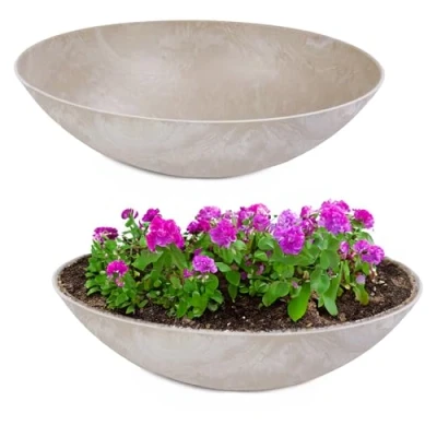 Abbildung von matches21 HOME &amp; HOBBY Große Pflanzschalen 2 STK. für draussen in 45 cm beige Sand marmoriert als wetterfeste Blumenschalen Dekoschalen