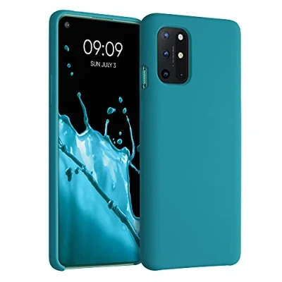 Abbildung von kwmobile Hülle kompatibel mit OnePlus 8T gummierte TPU Silikon Handyhülle Schutzhülle für kabelloses Laden Case in Petrol matt