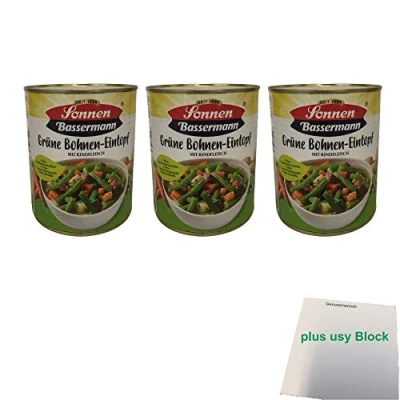 Abbildung von Sonnen Bassermann grüne Bohnen Eintopf 3er Pack (3x 800g Dose) + usy Block