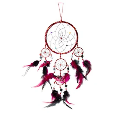 Abbildung von Ca 60cm x 16cm Traumfänger Dreamcatcher Spiegel Rot Pinke Federn Gute Träume