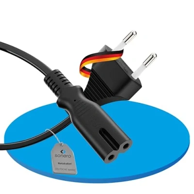 Abbildung von sonero Stromkabel Netzkabel 2 Polig, 2,0m, Eurostecker Typ C Netzstecker auf IEC Buchse C7 Euro 8 Stecker, Netzteil Strom Kabel für TV, PS5, PS4, PS3, Haushaltsgeräte, Schwarz