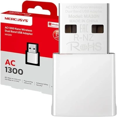 Abbildung von Mercusys TP Link MA30N WiFi USB Adapter, AC1300Mbps, Netzwerkkarte, Nano Karte, Dual Band, 2.0, WPA3, Plug &amp; Play, Windows 11/10