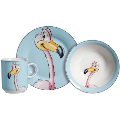 Abbildung von Ritzenhoff &amp; Breker Kindergeschirr Set Happy Zoo, Flo (3 tlg), 1 Personen, Porzellan, mit Flamingo Dekor, 3 Teile, für Person