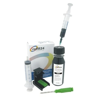 Abbildung von refill24 Nachfüllset: Nachfülltinte 100 ml kompatibel für Druckerpatronen Canon PG 510 512 Schwarz + Zubehör Anleitung, Refillset mit Druckertinte Pixma MP MX
