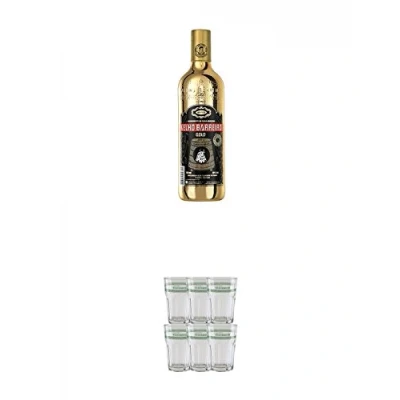 Abbildung von Velho Barreiro Cachaca Gold Deluxe 10 Jahre 0,7 Liter + Caipirinha Glas 6 Stück
