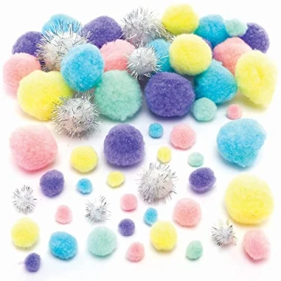 Abbildung von Baker Ross Pom Poms zum Basteln in Einhorn Farben Pack of 348, für Kinder und Erwachsene, Buntes Bastelzubehör (FC317)