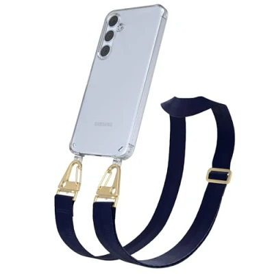 Abbildung von EAZY CASE Hülle mit Band kompatibel Samsung Galaxy S24 Plus Handyhülle Umhängeband für S24+ Silikonhülle Transparent Schutzhülle Handykette zum Umhängen Smartphone Blau Gold