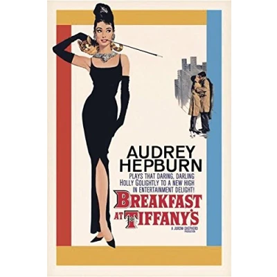 Abbildung von Close Up Breakfast at Tiffany&#039;s Poster Audrey Hepburn (61cm x 91,4cm) + 2 St. Schwarze Posterleisten mit Aufhängung