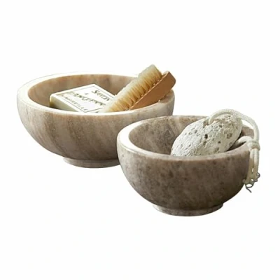 Abbildung von Loberon Schale 2er Set Isamont, Handgefertigt, Zwei Größen, Natürliche Farb &amp; Musterunterschiede, Zeitloses Design, Dekoration, Wohn Accessoires, Marmor, grau