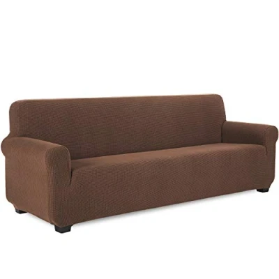 Abbildung von TIANSHU Sofabezug 4 sitzer, Stretch Spandex Couchbezug Sesselbezug Elastischer Antirutsch Stretchhusse Weich Stoff,Jacquard Sofabezug, Schonbezug für Sofa Sofahalter(Kaffee)
