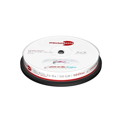 Abbildung von PRIMEON BD R DL 50GB/2 8x Cakebox (10 Disc), photo on disc ultragloss Surface, Water resistant Inkjet Fullsize Printable