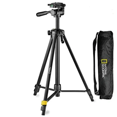 Abbildung von National Geographic Fotostativ Kit, medium, 3 Wege Kopf, Schnellwechselplatte, Beinsegmente, Klemmverschluss, Kurbelmittelsäule, trägt bis zu 1.5 kg, Aluminium, NGHP00 [Exklusiv bei Amazon]