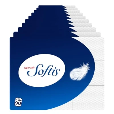 Abbildung von Softis 4 lagiges Toilettenpapier 90 Rollen Packung (10 x 9 Einzelpackungen), 100 Blatt pro Rolle, Einzigartiges Softkammer System, Recyclebare Verpackung, FSC zertifiziertes Papier