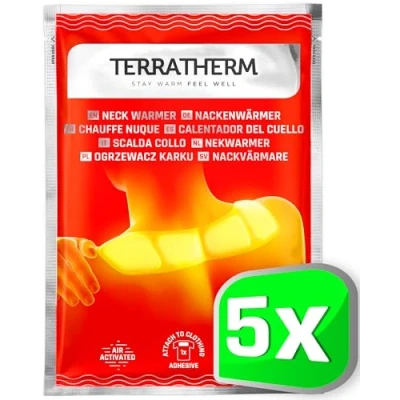 Abbildung von Terratherm Wärmepflaster Nacken, Schulter und Hals 8h wohltuende Tiefenwärme für den Rücken, Nackenwärmer, Schulterwärmer luftaktiviert 5 Stück