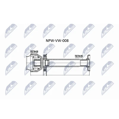 Abbildung von NTY NPW VW 008 Gelenksatz Schaltgetriebe getriebeseitig VOLKSWAGEN: Transporter 5 Kastenwagen, Bus, Multivan (7HM