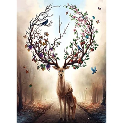 Abbildung von diamond Painting Set Bilder Groß Erwachsene/Kinder Hirsch Vogel Blume 5D DIY Diamant Painting,Daiments Full Drill Malen nach Zahlen Malerei Kits Dekoration für Home Wall Square 30x40cm