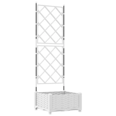 Abbildung von vidaXL Vertikaler Garten Pflanzkasten mit Trellis 40 x cm Moderner Weißer Kunststoff für Innen und Außen, perfekt Kletterpflanzen, langlebiges Design