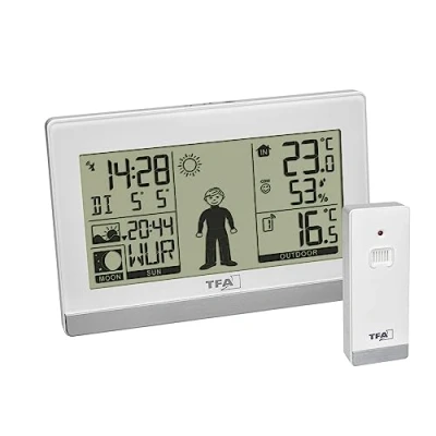 Abbildung von TFA Dostmann Digitale Wetterstation Weather Boy, 35.1159.02, Funk, mit Außensensor, Innen und Außentemperatur, Mondphase, weiß, L 145x B 39 x H 97 mm