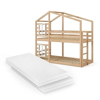 Abbildung von VitaliSpa® Etagenbett Maja, Naturholz, 90x200 cm mit 2 Matratzen, Bettfenster