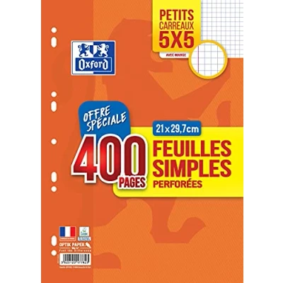Abbildung von Oxford 400153642 Blatt A4, perforiert, 90 g, kleine Karos, 5 x 5, 400