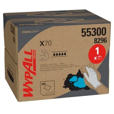 Abbildung von WypAll X70 Power Clean Reinigungstücher 8296 wiederverwendbare Tücher 1 BRAG Box x 200 weiße saugfähige