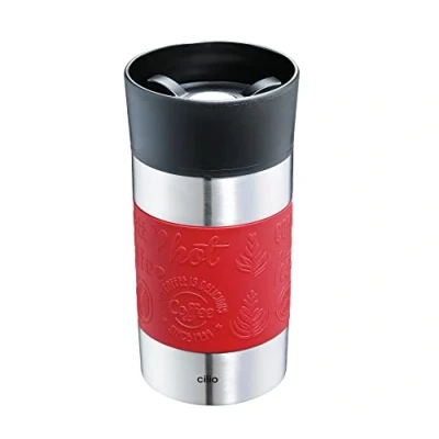 Abbildung von cilio VIAGGIO Thermobecher, 300ml, rot, Becher To Go mit 360 Quick Press Verschluss, Doppelwandsystem, auslaufsicher, ideal für alle gängigen Kaffeevollautomaten/Pad Maschinen