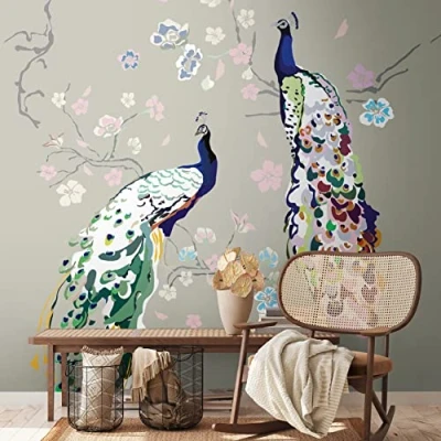 Abbildung von living walls Vliestapete &quot;House of Turnowsky Designer Fototapete Pfau&quot;, matt gemustert neutral, Vogeltapete Floral Tapeten Wohnzimmer Schlafzimmer Küche Design Optik