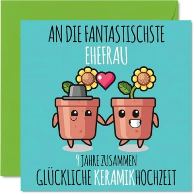 Abbildung von Stuff4 9. Hochzeitstag Karte Liebe 9 Jahre Zusammen Keramik Hochzeit Jahrestag Geschenke für Ehefrau Frau vom Ehemann Mann, 145mm Glückwunschkarten