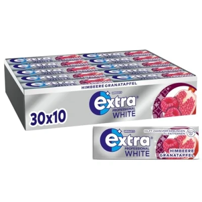 Abbildung von Extra Professional White Himbeere Granatapfel, Zuckerfreier Kaugummi, Multipack mit 30x10 Dragees, Für frischen Atem