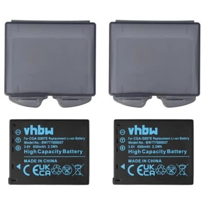 Abbildung von vhbw 2X Akku Ersatz für Panasonic DMW BCD10, CGA S007E, S007, S007A/B, S007A/1B Kamera (650 mAh, 3,6 V, Li Ion)