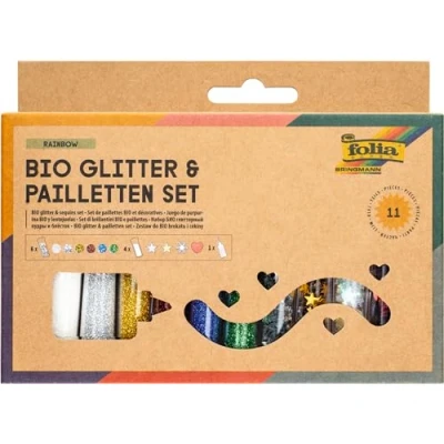 Abbildung von folia 5791 Bio Glitter &amp; Pailletten Set RAINBOW, 10 Tuben inkl. 90 g Deko Kleber, organischer Glitzer und in verschiedenen Formen Farben, zum Verzieren Dekorieren