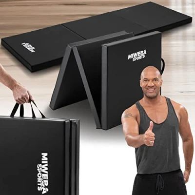 Abbildung von Miweba Sports Gymnastikmatte GM100 Klappbare Weichbodenmatte 180x60x5cm Rutschfeste Sportmatte Fitnessmatte Turnmatte Trainingsmatte Bodenmatte Spielmatte Yogamatte (Schwarz)