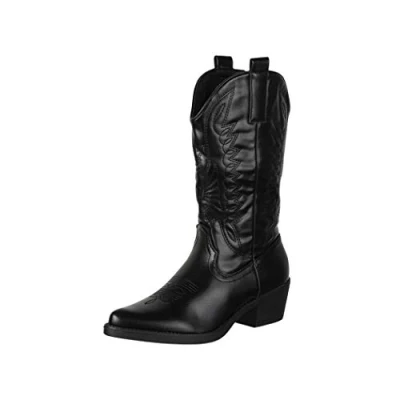 Abbildung von Elara Damen Cowboy Stiefel Biker Boots Chunkyrayan 301 A32 Black 38