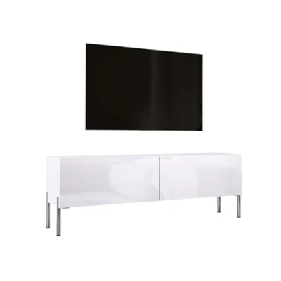 Abbildung von 3E 3xE living.com TV Schrank in Weiß Matt/Weiß Hochglanz mit Beinen Chrom, A: B: 140 cm, H: 52 T: 32 cm