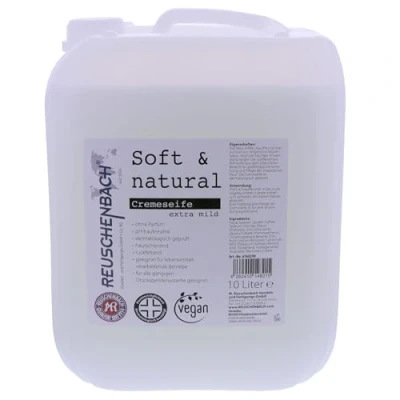 Abbildung von Reuschenbach Vegane Cremeseife Soft &amp; Natural 10L Extra Milde Handseife für Lebensmittelverarbeitende Betriebe Dermatologisch Getestet