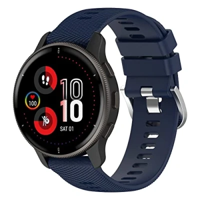 Abbildung von Yikamosi Kompatibel mit Garmin Forerunner 255 Armband,22MM Schnellverschluss Weiches Silikon rostfreiem Metallverschluss Ersatzbänder für 255/Venu 2,Mitternachtsblau