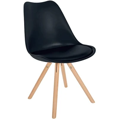 Abbildung von CLP Stuhl Sofia Kunststoff I Esszimmerstuhl Mit Kunstledersitz und Kunststoffschale Kunststoffstuhl 4 Fuß Holzgestell, Farbe:schwarz, Gestell Farbe:Natur (rund)