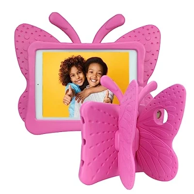 Abbildung von Tading Kinder Hülle für iPad 9.7 2018 2017 (6th 5th Gen) / Pro 9.7/ Air 2 1 Case Schutzhülle, Ultra Leicht Stoßfest Robust Kind Kickständer, Süß Schmetterling Magenta
