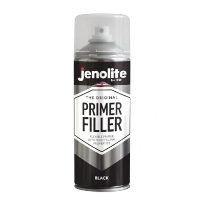 Abbildung von JENOLITE Filler Grundierung Sprühlack. Schnell trocknende Acrylfarbe. Farbe: Schwarz. Inhalt: 1 Spraydose 400ml